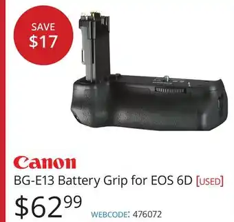 Vistek Canon BG-E13 Battery Grip for EOS 6D offer