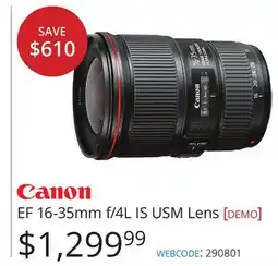 Vistek Canon EF 16-35mm f/4L IS USM Lens offer