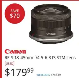 Vistek RF-S 18-45mm f/4.5-6.3 IS STM Lens offer