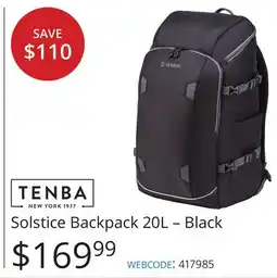 Vistek TENBA Solstice Backpack 20L – Black offer