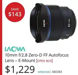 Vistek LAOWA 10mm f/2.8 Zero-D FF Autofocus Lens-E-Mount offer