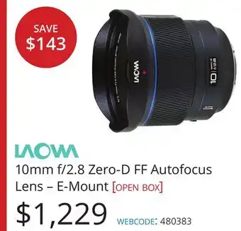 Vistek LAOWA 10mm f/2.8 Zero-D FF Autofocus Lens-E-Mount offer