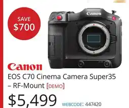 Vistek Canon EOS C70 Cinema Camera Super35 – RF-Mount offer