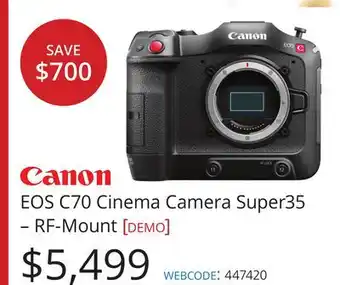 Vistek Canon EOS C70 Cinema Camera Super35 – RF-Mount offer