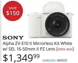 Vistek SONY Alpha ZV-E10 II Mirrorless Kit White w/ SEL 16-50mm II PZ Lens offer