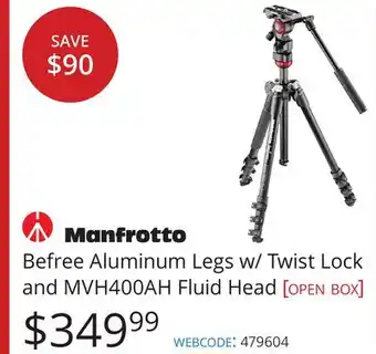 Vistek Befree Aluminum Legs w/ Twist Lock and MVH400AH Fluid Head offer