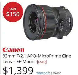 Vistek Canon 32mm T/2.1 APO-MicroPrime Cine Lens-EF-Mount offer