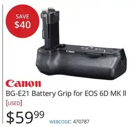 Vistek Canon BG-E21 Battery Grip for EOS 6D offer