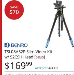 Vistek BENRO Slim Video Kit w/S2CSH Head offer