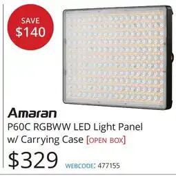 Vistek AMARAN P60C RGBWW LED Light Panel w/Carrying Case offer