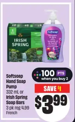 Chalo FreshCo Softsoap Hand Soap Pump 332 mL or Irish Spring Soap Bars 3 pk offer