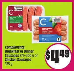 Chalo FreshCo Compliments Breakfast or Dinner Sausages 375-500 g or Chicken Sausages 375 g offer