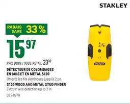 BMR DÉTECTEUR DE COLOMBAGES EN BOIS ET EN MÉTAL S100 offer