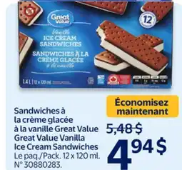 Walmart Sandwiches a la crème glacée à la vanille Great Value offer