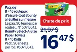 Walmart Bounty Select-A-Size Paper Towels 8 = 16 Rolls Pack. 90 sheets offer