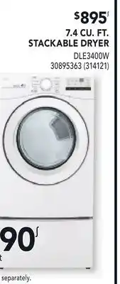 RONA LG 7.4 CU. FT. STACKABLE DRYER offer