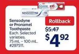 Walmart Sensodyne or Pronamel Toothpaste offer