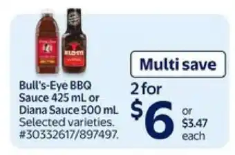 Walmart Bull's-Eye BBQ Sauce or Diana Sauce offer