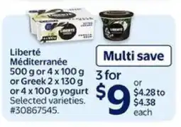 Walmart LIBERTÉ MÉDITERRANÉE YOGURT offer