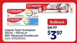 Walmart Colgate Total Toothpaste or 360° Advanced Toothbrush offer