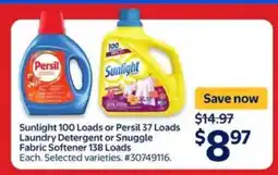 Walmart Sunlight 100 Loads or Persil 37 Loads Laundry Detergent or Snuggle Fabric Softener 138 Loads offer