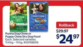 Walmart Purina Dog Chow or Puppy Chow Dry Dog Food offer