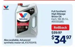 Walmart Valvoline Full Synthetic High Mileage Motor Oil offer