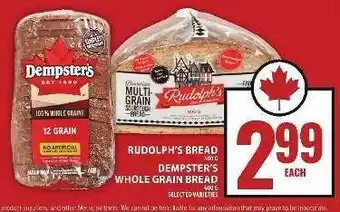 Food Basics Rudolph's Bread / Dempster's Whole Grain Bread offer