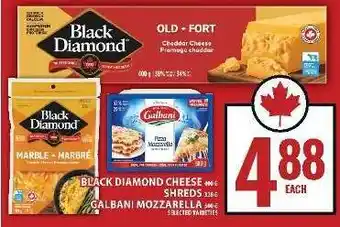 Food Basics Black Diamond Cheese Shreds & Galbani Mozzarella offer