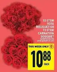 Food Basics 10 Stem Rose Bouquet or 15 Stem Carnation Bouquet offer