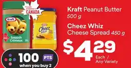 FreshCo Kraft Peanut Butter 500 g or Cheez Whiz Cheese Spread 450 g offer