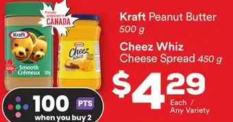 FreshCo Kraft Peanut Butter 500 g or Cheez Whiz Cheese Spread 450 g offer