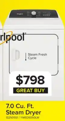 Leon's Whirlpool White Electric Steam Dryer with Moisture Sensing (7.0 Cu.Ft.) - YWED5050LW offer