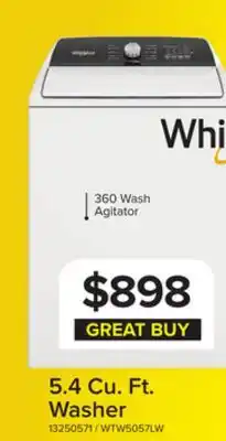 Leon's Whirlpool White Top Load Washer with Removable Agitator (5.4 Cu Ft) - WTW5057LW offer
