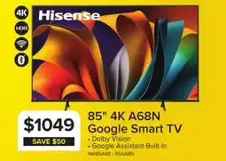 Leon's Hisense 85 4K Smart Google AI Upscaler LED TV - 85A68N offer