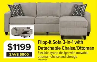 Leon's Flipp-it Sofa with Reversible Chaise/Ottoman - Platinum offer