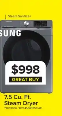 Leon's Samsung Platinum Steam Front Load Dryer (7.5 cu.ft.) - DVE45B6305P/AC offer