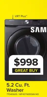 Leon's Samsung Black Stainless Steel Front-Load Washer with Self Clean+ (5.2 cu. ft.) - WF45T6000AV/A5 offer
