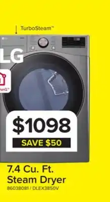 Leon's LG Graphite Steel Front Load Electric Steam Dryer with Built-In AI (7.4 Cu.Ft) - DLEX3850V offer