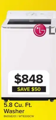 Leon's LG White Mega Capacity Smart Top Load Washer with AI Sensing (5.8 Cu. Ft) - WT8200CW offer