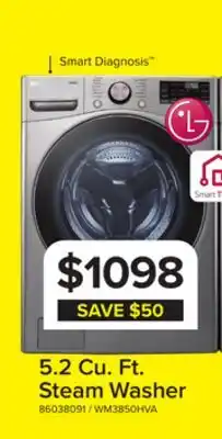 Leon's LG Graphite Steel Front Load Steam Washer with AI DD (5.2 Cu. Ft) - WM3850HVA offer