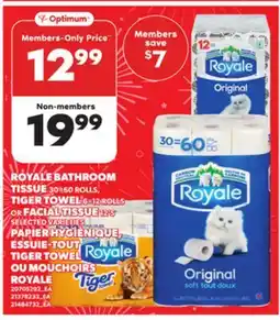 Independent City Market PAPIER HYGIÉNIQUE, 30=60 ROLLS, ESSUIE-TOUT TIGER TOWEL, 6=12 ROLLS OU MOUCHOIRS, 12'S ROYALE offer