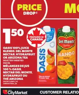 Independent City Market MÉLANGES DE JUS 100% OASIS, NECTAR DEL MONTE, HYDRAFRUIT OU THE ARIZONA, 960 ML offer