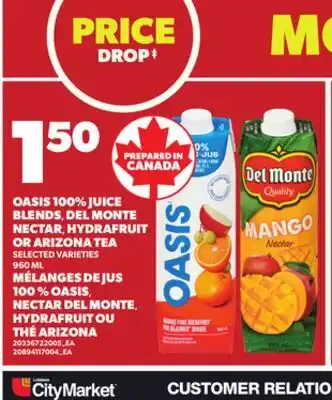 Independent City Market MÉLANGES DE JUS 100% OASIS, NECTAR DEL MONTE, HYDRAFRUIT OU THE ARIZONA, 960 ML offer