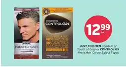 Rexall JUST FOR MEN Comb-In or Touch of Grey or CONTROL GX Men's Hair Colour offer