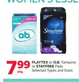 Rexall PLAYTEX or O. B. Tampons or STAYFREE Pads offer