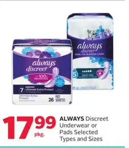 Rexall ALWAYS Discreet Underwear or Pads offer
