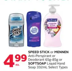 Rexall SPEED STICK or MENNEN Anti-Perspirant or Deodorant 65g-85g or SOFTSOAP Liquid Hand Soap 332mL offer