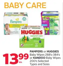 Rexall PAMPERS or HUGGIES Baby Wipes 288' s-384' s or KANDOO Baby Wipes 200' s offer