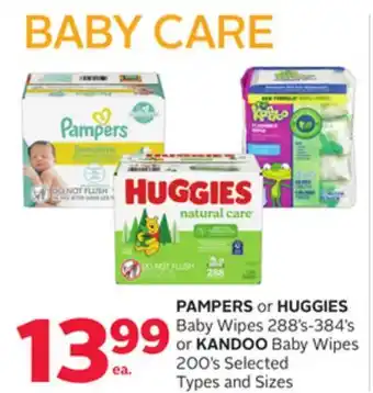 Rexall PAMPERS or HUGGIES Baby Wipes 288' s-384' s or KANDOO Baby Wipes 200' s offer